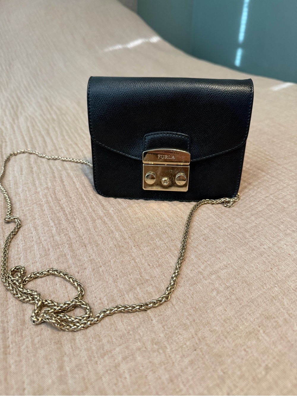 Furla Black Leather Mini Crossbody with Gold Hardware - Picture 1 of 8